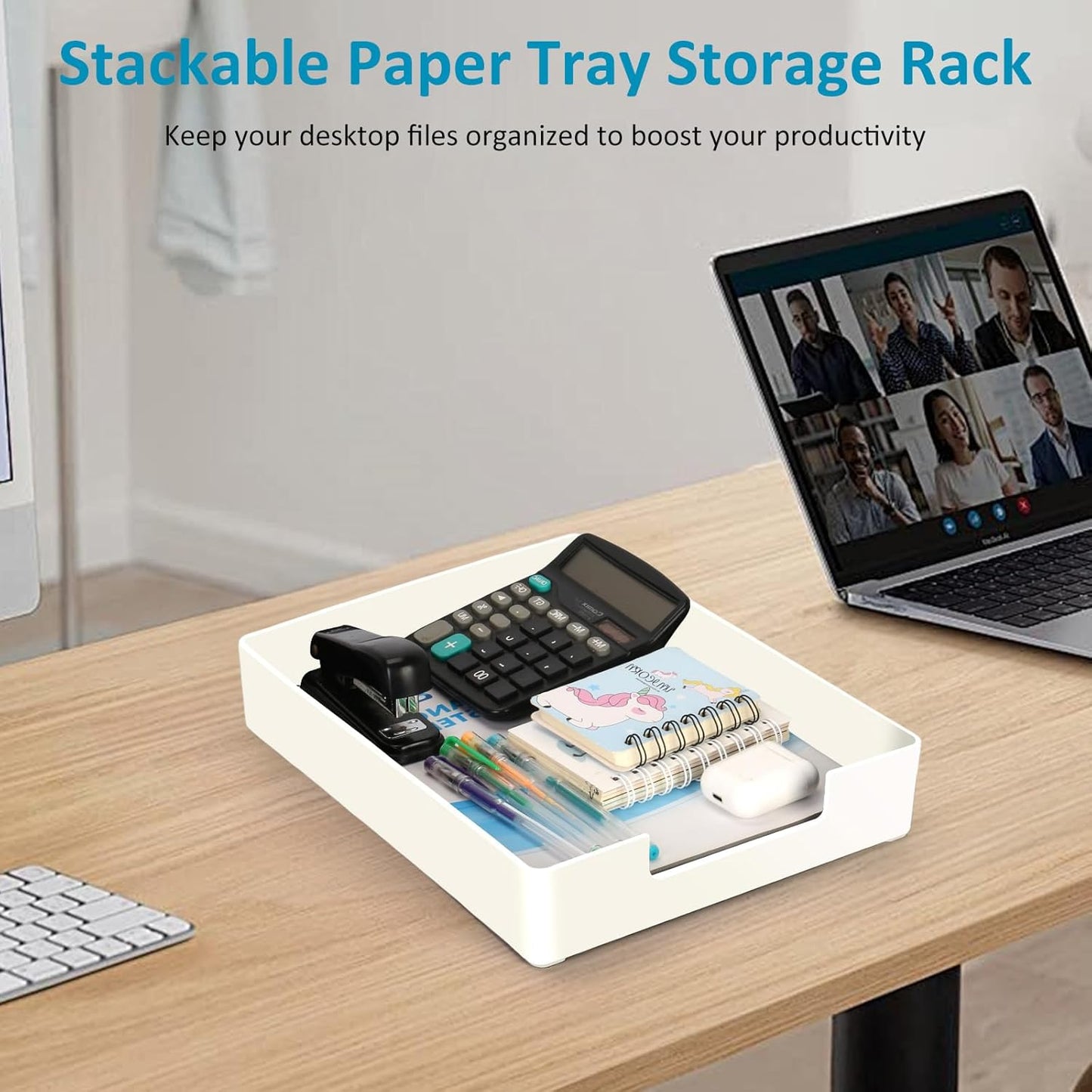 Letter Tray, Desk Organizer Tray, A4 Plastic Paper Tray Organizer for Desk, Stackable Rectangular Inbox Mail File Holder, Drawer Organizer for Desk Accessories Office School Home Supplies (Black)