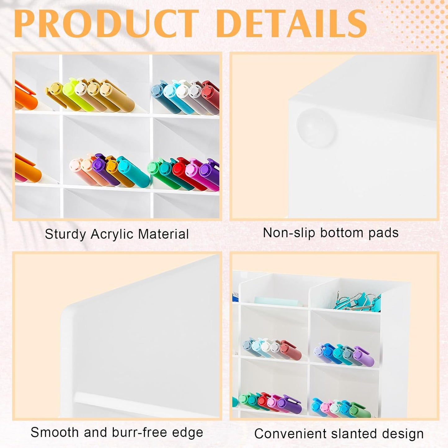 MotiMind Acrylic Pen Organizer Storage for 250 Markers Vertical Marker Organizer Acrylic Pen Display Holder for Office Desk Desktop Stationery Pencil Storage, Clear, 13 x 4 x 12.4 Inch