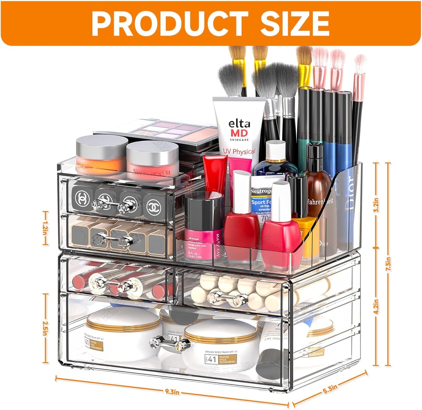 SUOXING Clear Acrylic Makeup Organizer for Vanity,Bathroom,Dresser,6 Drawer Cute Make up Organizers for Counter,Plastic Countertop Makeup Storage for Beauty,Jewelry,Brush,Cosmetic,Skin Care Organizer