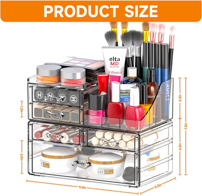 SUOXING Clear Acrylic Makeup Organizer for Vanity,Bathroom,Dresser,6 Drawer Cute Make up Organizers for Counter,Plastic Countertop Makeup Storage for Beauty,Jewelry,Brush,Cosmetic,Skin Care Organizer