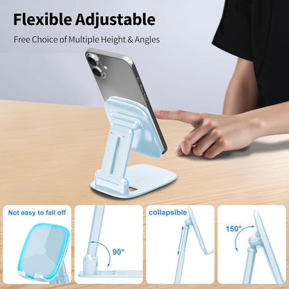 DEERLAMN Cell Phone Stand for Desk, Height Adjustable Cell Phone Holder Portable Desktop Stand, Travel Home Office Desk Accessories Compatible with iPhone 16/15/14/13/12/11 All Smartphone - Pink