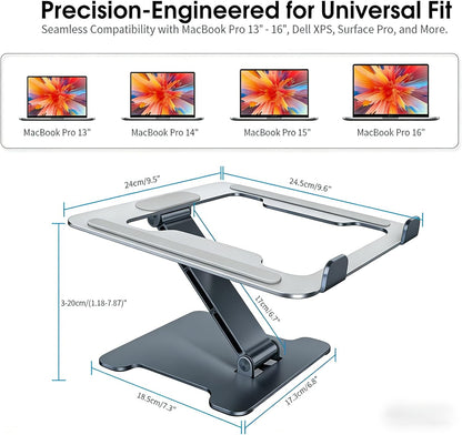 LRLKFX Laptop Stand Portable Foldable Aluminum Laptop Riser Height Adjustable Ergonomic Holder for Desk Compatible with MacBook Air Pro, Dell, HP, Lenovo & More 10-15.6" - Silver
