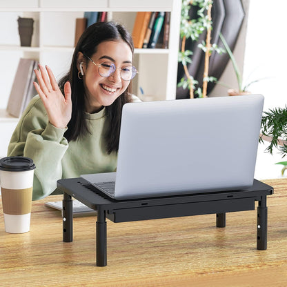 WALI Computer Monitor Stand with Storage, Desk Monitor Riser 3 Height Adjustable, Laptop Riser with Airflow Vents, Desk Organizer for Computer, Laptop, Printer (PTT002-B), 1 Pack, Black