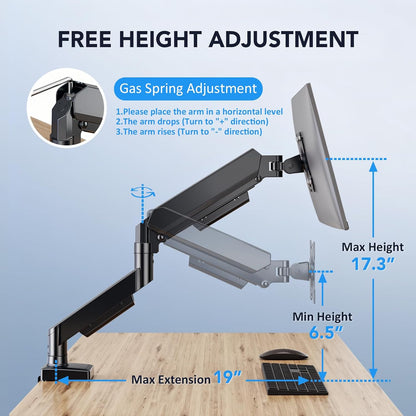 AX WABER Single Monitor Desk Stand Free-Standing Desk Mount Arm Riser for 13 inch to 32 inch Screen Freestanding VESA Mount Base, Adjustable Height, Tilt, Swivel, Rotation, Black AX05TB01