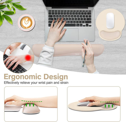 MOSISO Wrist Rest Support for Mouse Pad&Keyboard Set, Streamline Ergonomic Mousepad&Coaster Non-Slip Base Home/Office Pain Relief&Easy Typing Pad with Soft Cloth&Silicone Lining, Antique Green