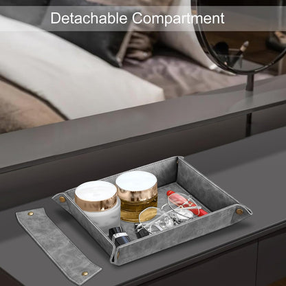 SITHON Valet Tray Desktop Storage Organizer, Removable 2 Compartments Catchall Tray Bedside Vanity Nightstand Caddy Holder Desk Storage Plate, Valentine's Day Gift, Brown
