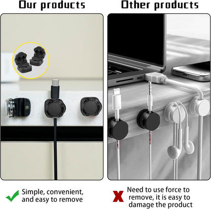 Magnetic Cable Organizer Set, 8 Pcs Easy Adhesion Desk & Wall Mount Holders for Mobile Phones and USB Cables, Perfect for Office, Kitchen, Car, and Bedside Use (Black)