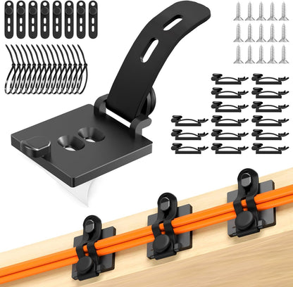 Kanemc Cable Clips Management Kit, 15 Cable Holder With Silicone Cord Ties, 15 Nylon Zip Tie, Extra 15 Screws & 8 Adjustable Cable Straps For Workspace Organizers PV Computer TV Under Desk Wire Setup