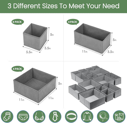 Criusia Drawer Organizer Clothes, 8 Pack Underwear Organizer, Foldable Closet Organizers and Storage Dresser Dividers for Clothes, Socks, Scarves, Ties (Gray)