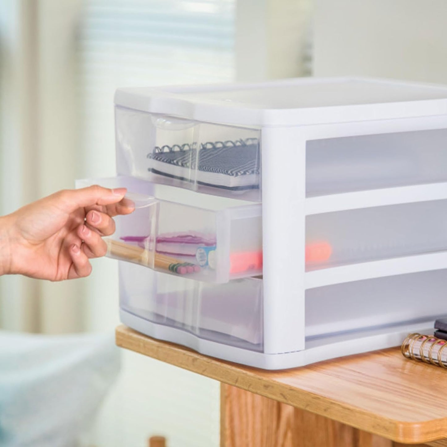 Sterilite 4-Pack 3 Drawer Unit, Stackable Plastic Organizer with Drawers, White Frame - Multi-Purpose Countertop Storage Containers for Office Supplies, Craft Rooms, Classrooms and Home Organization