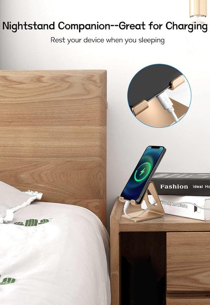Aoviho Desk Cell Phone Stand Phone Holder, Aluminum Phone Cradle Dock for iPhone17 16 15 14 13 12 pro Mini 11 X Xs max 8 7 6 6s Plus SE Samsung All Smart Phones, Rose Gold
