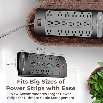 Cable Management Box, Handmade Rattan Cable Organizer with 2 Open Slots, Cord Hider for Power Strip, Router & USB Hub, Registered U.S. Design Patent (D1,112,102), 13" x 5.1" x 5.1", Natural