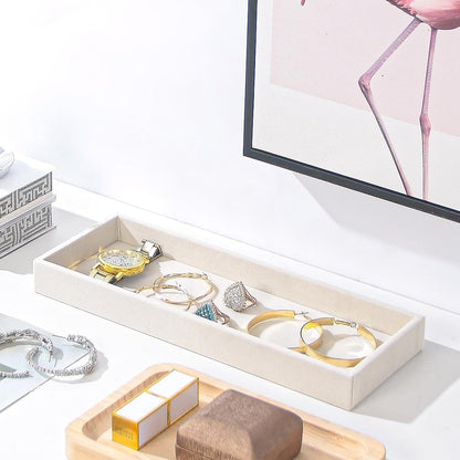 Divided Drawer Organizer Tray, Velvet Jewelry Storage Tray, Necklace Bracelet Ring Earring Display Tray,Bedside Nightstand Desk Holder Tray for Phone Watch Sunglasses Cosmetics Storage/Beige/1grid