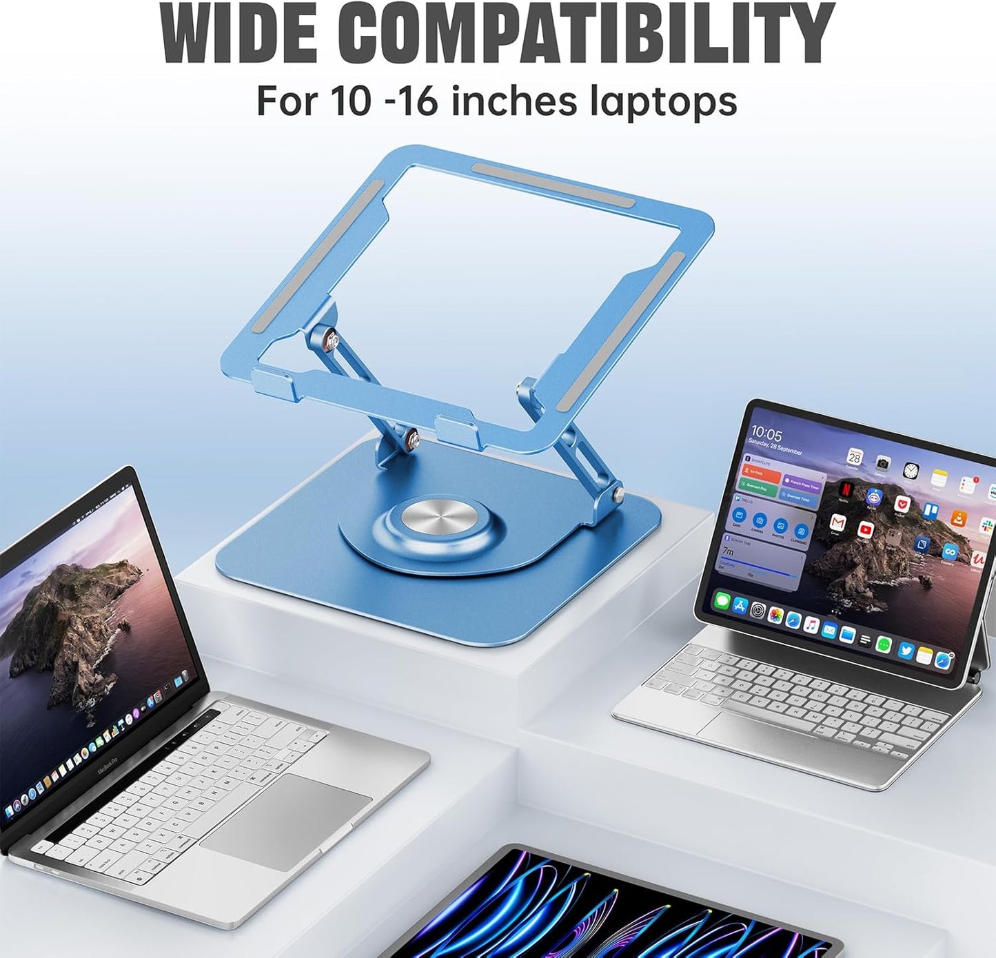 JOYEKY Laptop Stand for Desk, Adjustable Computer Stand with 360° Rotating Base, Ergonomic Laptop Riser for Collaborative Work, Foldable & Portable Laptop Stand, fits for All 10-16" Laptops (Grey)