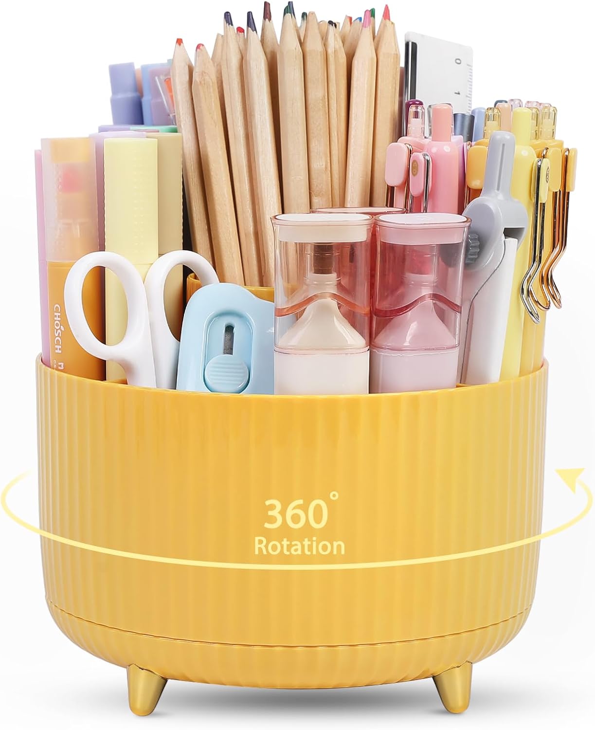 SKYDUE 360 Rotating Multipurpose Organizer - Cute Rotating Pen Holder with 5 Slots for Art Supplies, Office, School, Home