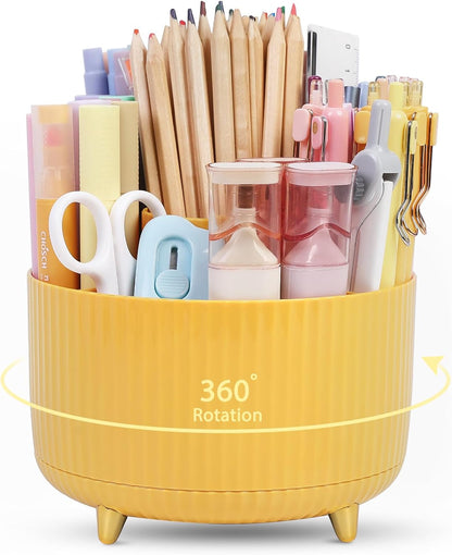 SKYDUE 360 Rotating Multipurpose Organizer - Cute Rotating Pen Holder with 5 Slots for Art Supplies, Office, School, Home