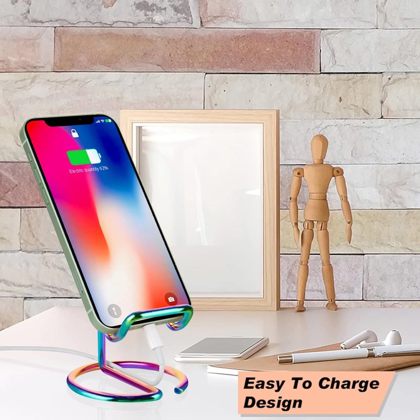 ROPOSY Cell Phone Stand for Desk, Cute Metal Gold Cell Phone Stand Holder Desk Accessories, Compatible with All Mobile Phones, iPhone, iPad