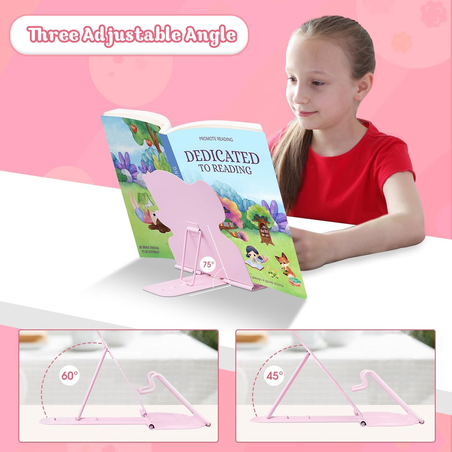Honagu Book Stand Book Holder Metal Desk Book Stand for Reading Hands Free, Adjustable Textbooks Cookbook Documents Holder, Book Stand for Girls and Boys, Ideal Gift (Camping)