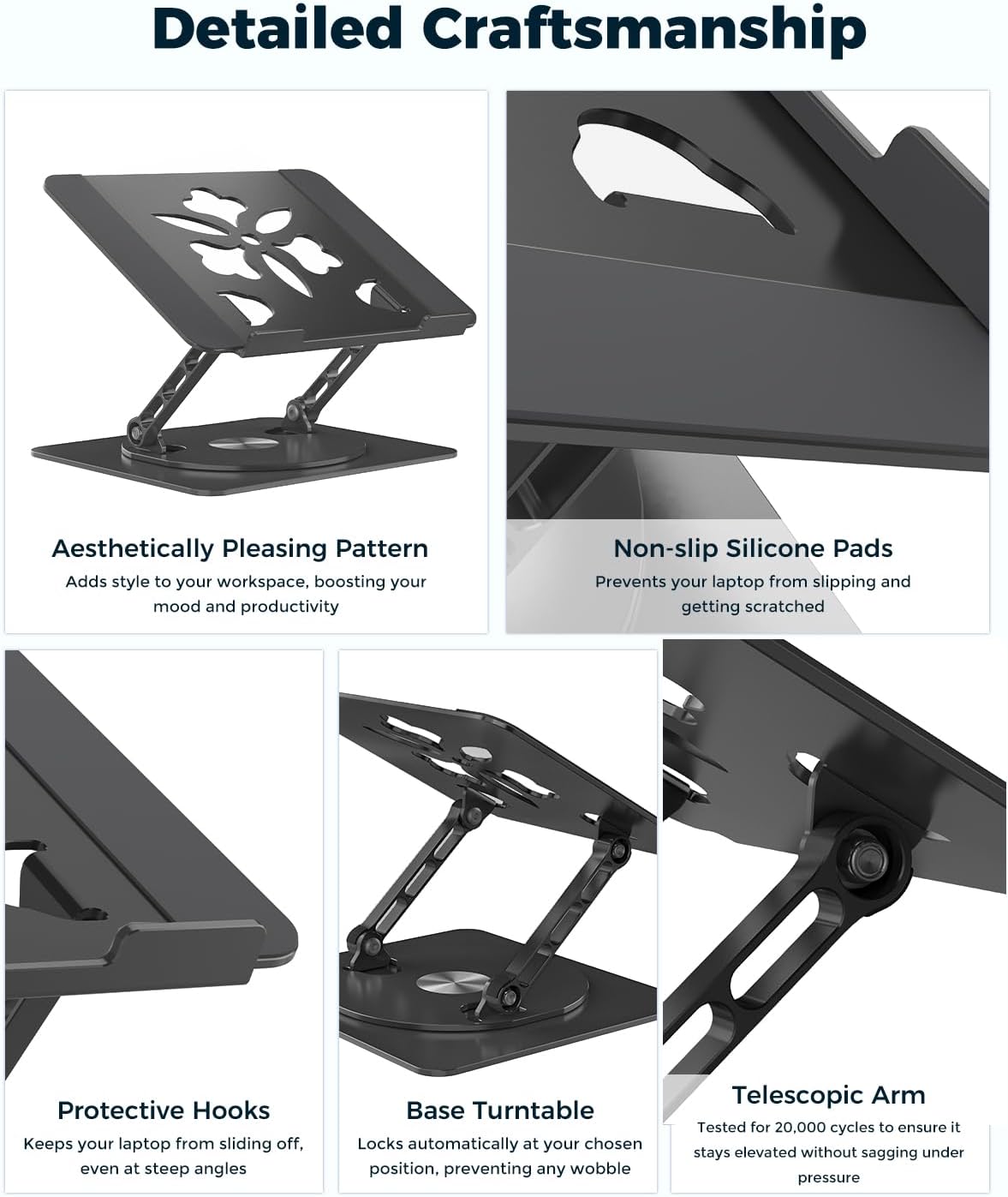Aoviho 360° Rotating Laptop Stand for Desk | Adjustable, Foldable, Portable Aluminum Ergonomic Riser | Compatible with MacBook, Dell, HP & All Laptops 10-16 inch | Gray