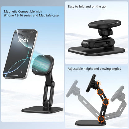 VRIG Magnetic Phone Stand for Desk,Adjustable Foldable & Portable MagStand with Angle Adjustment Cell Phone Holder for iPhone 17 16 15 14 13 12 Pro Max & MagSafe Case
