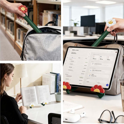 Floral Book Stand for Reading - Adjustable Foldable Desktop Holder for Tablets, Magazines, Cookbooks, Hands-Free Display at Home Office (White)