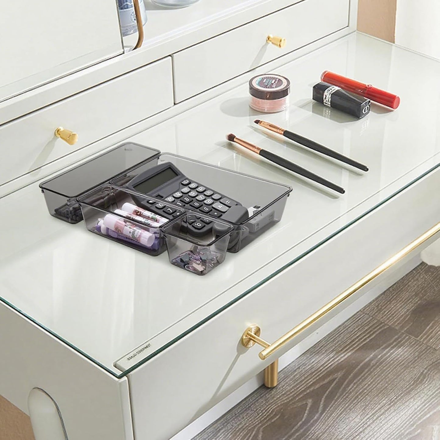 Clear Acrylic Drawer Organizers Set Storage for Makeup, Office Desk Small Vanity Trays for Drawer Bathroom Plastic Make up Organizers 25 Pcs