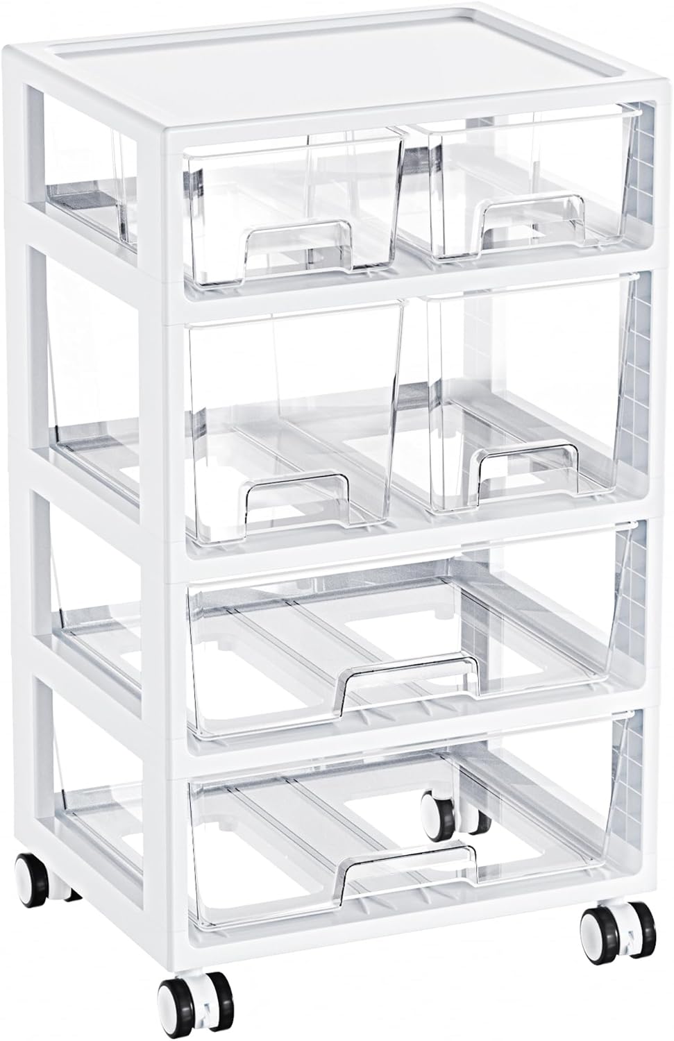 Vtopmart Plastic Drawer Storage Rolling Cart with Wheels, 4-Tier Drawer Organizer for Art Crafts Supplies, Home Office Supplies, Toys, Under Desk Storage for Office, Craft Room, Bedroom, Classroom