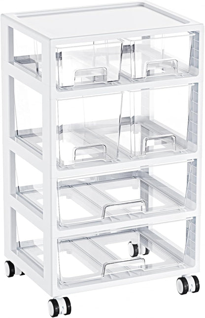 Vtopmart Plastic Drawer Storage Rolling Cart with Wheels, 4-Tier Drawer Organizer for Art Crafts Supplies, Home Office Supplies, Toys, Under Desk Storage for Office, Craft Room, Bedroom, Classroom
