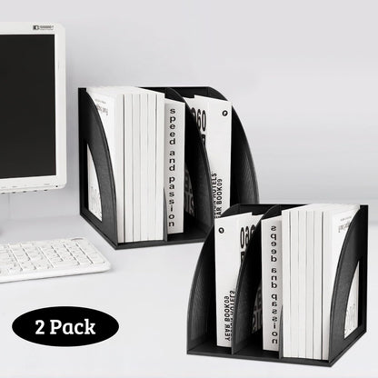 SAYEEC Magazine Holder Sturdy Binder Holder Desk File Sorter Plastic File Folder Organizer Stand Book Shelf Dividers Vertical Storage Rack Desktop Bookshelf Display Box for Office School Home (Black)