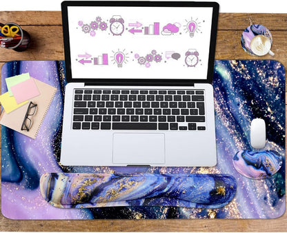 Large Mouse Pad and Keyboard Wrist Rest, Desk Pad for Keyboard and Mouse, 4-in-1 Large Gaming Mouse Pad with Wrist Support, Desk Mat for Home Office Study Game-Galaxy Fluid