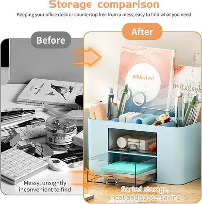 Cayxenful Pencil Holder For Desk,5 Slots 360°Degree Rotating Desk Organizers And Accessories,Desktop Storage Stationery Supplies Organizer, Cute Pencil Cup Pot For Office, School, Home (B-White)