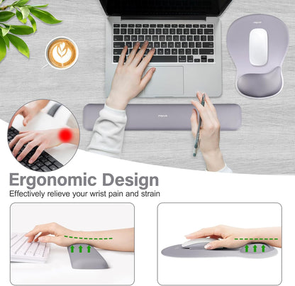 MOSISO Wrist Rest Support for Mouse Pad&Keyboard Set, Ergonomic Mousepad with Concave Curved Memory Foam, Non-Slip Base Pain Relief Comfortable Rectangular Easy Typing Pad for Home/Office, Brown
