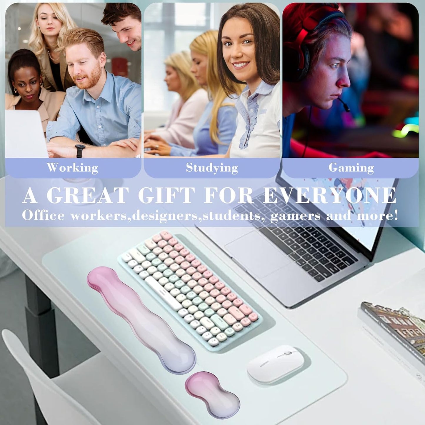 Gel Wrist Rest for Keyboard and Mouse, Wrist Rest for Keyboard, Mouse Wrist Support, Pain Relief, Cool Touch, Non-Skid, Keyboard and Mouse Wrist pad Set
