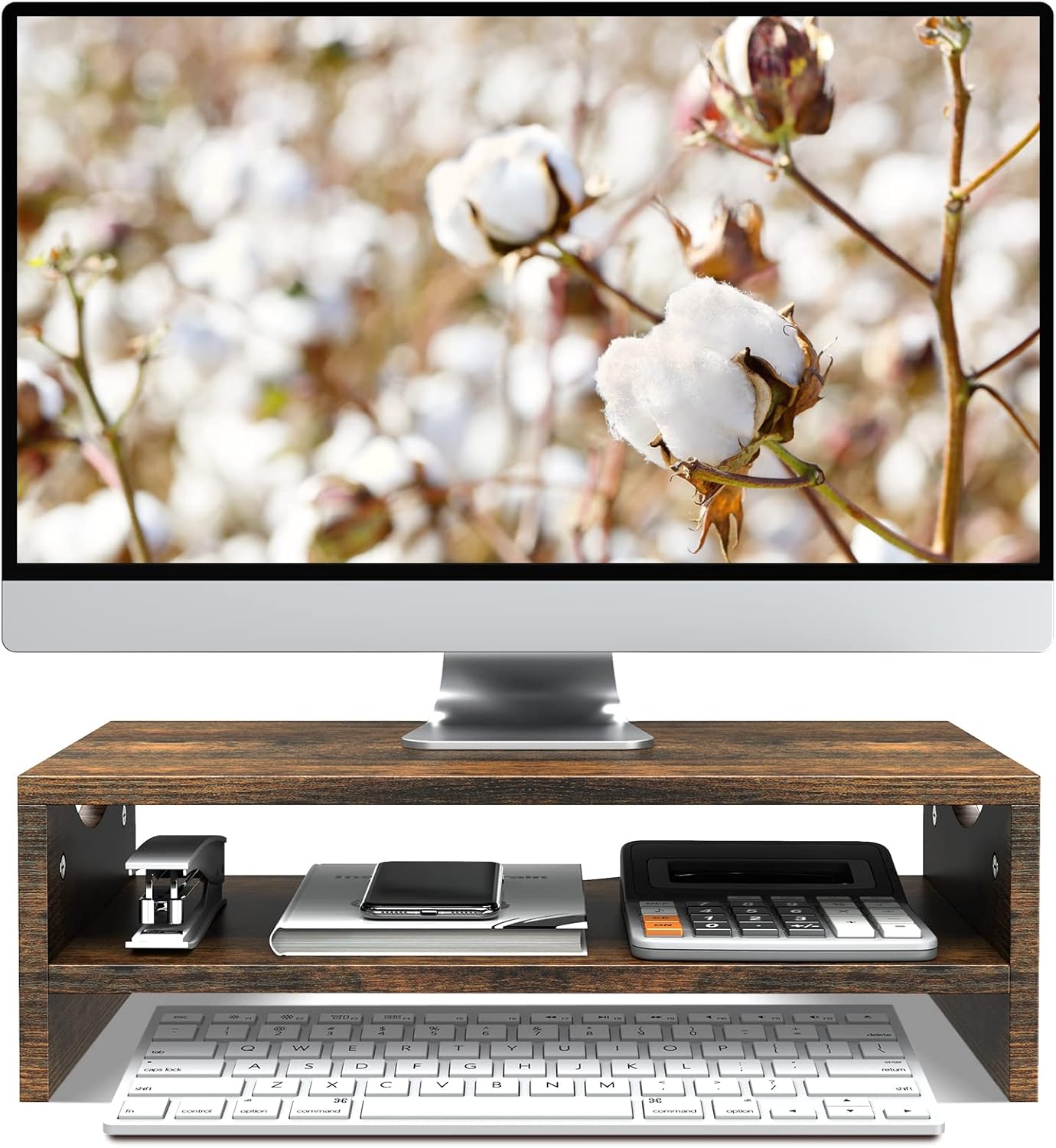Monitor Stand Riser, 2-Tier Wood Computer Monitor Riser with Storage, Computer Screen Desk Shelf for Monitor, Laptop, PC, iMac, TV & Printer (White)