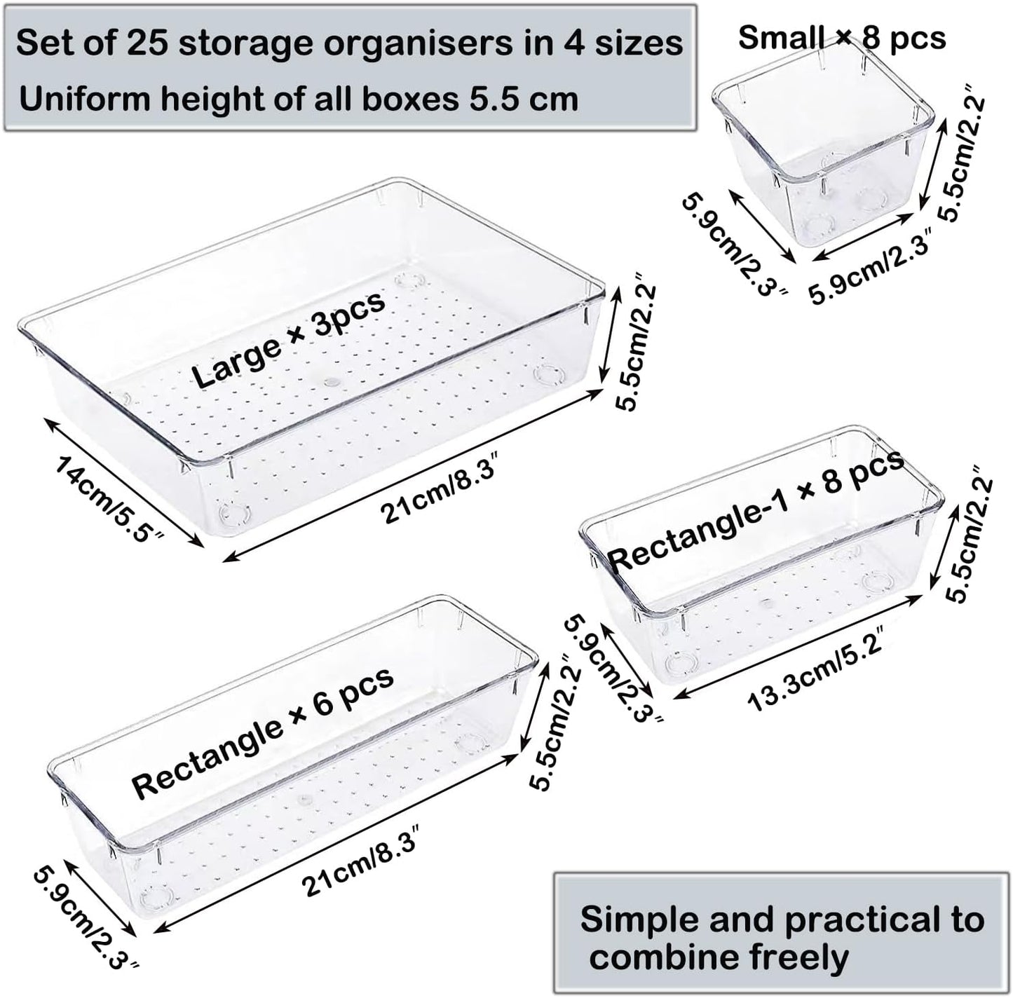 25 Pack Fridge Storage Containers, Plastic Office Organization Clear Food Storage Boxes Snack Organiser Refrigerator Storage Bins Set for Kitchen Bathroom Pantry Cabinet