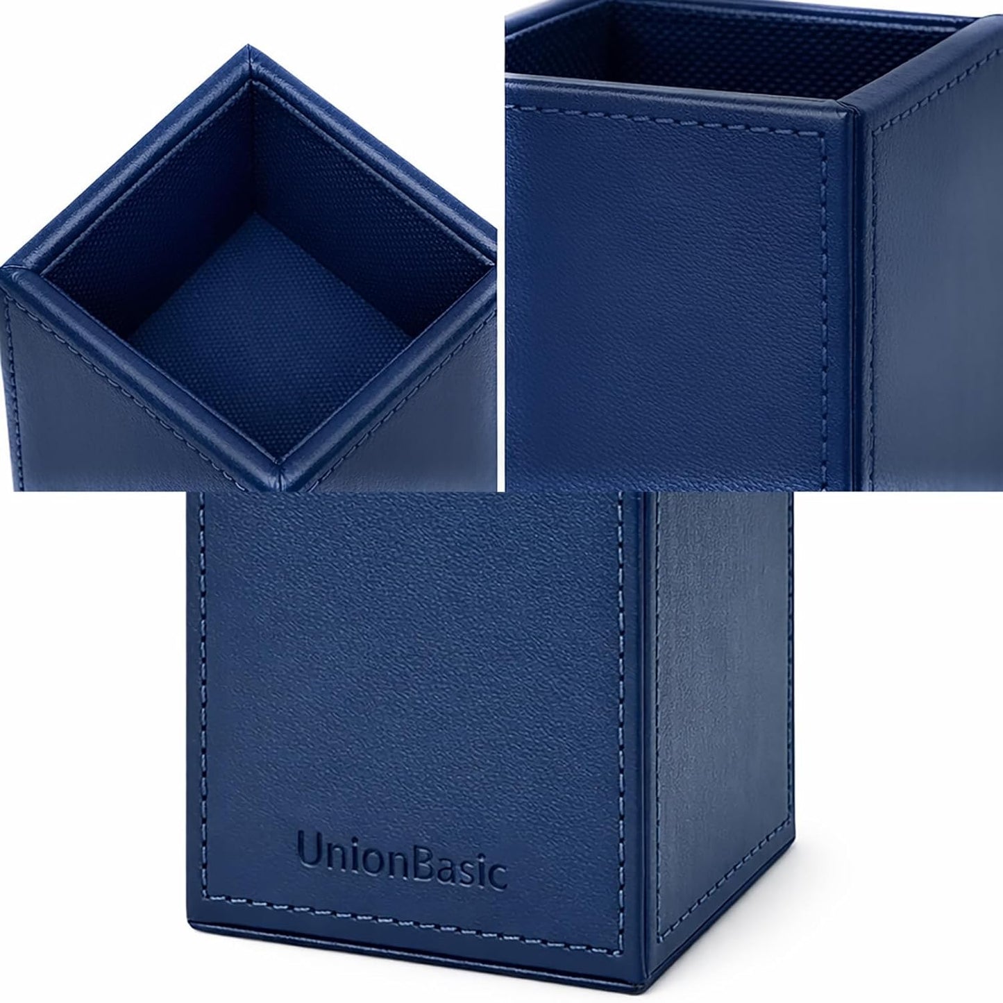 UnionBasic Square Pen Holder, Leather Pencil Cup, Desktop Caddy Stationery Organizer, Beige