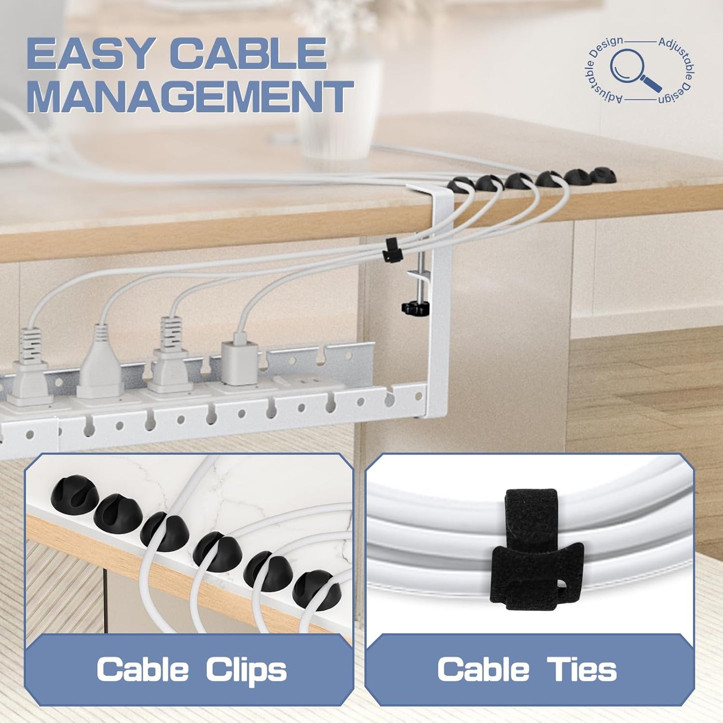 Shikha Cable Management Under Desk, 15.7"-31" Retractable Cable Management Tray, No Drilling Cord Organizer with Clamp for Desk, Under Table Wire Management Tray for Home Office -White