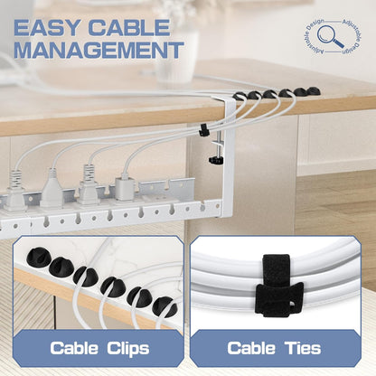 Shikha Cable Management Under Desk, 15.7"-31" Retractable Cable Management Tray, No Drilling Cord Organizer with Clamp for Desk, Under Table Wire Management Tray for Home Office -White