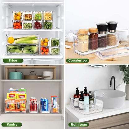 ZIJUND 4 Pack Fridge Organizer, Stackable Refrigerator Organizer Bins with Lids, BPA-Free Fridge Organizers and Storage Containers for Fruit, Vegetable, Food, Drinks, Cereals, Clear