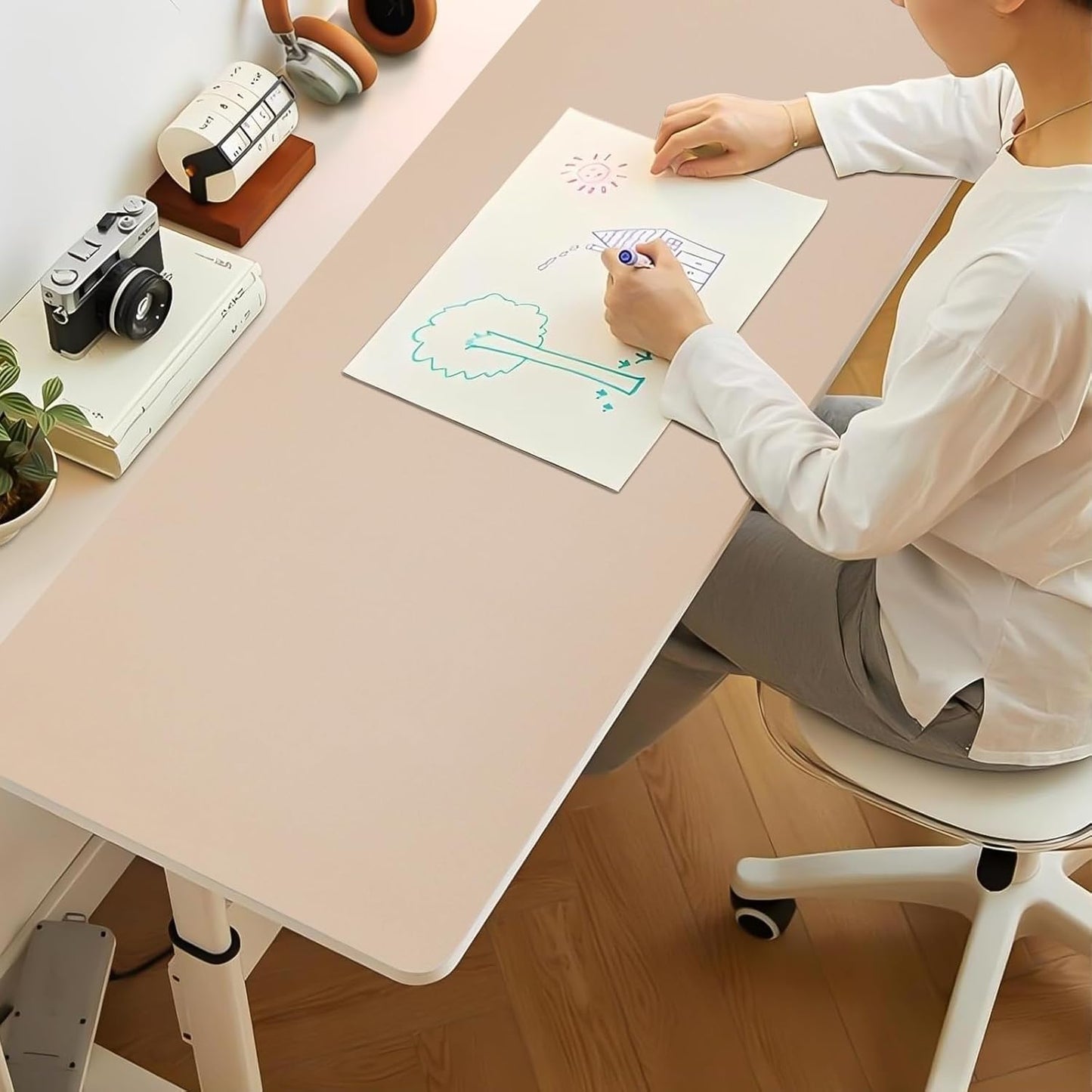 Bloss Leather Desk Pad and Keyboard Wrist Rest, Large Mouse Pad + Keyboard Pad+Mouse Wrist Support, Non-Slip Desk Mat Protector for Office, Home(31.5×15.7 Inches,Beige)