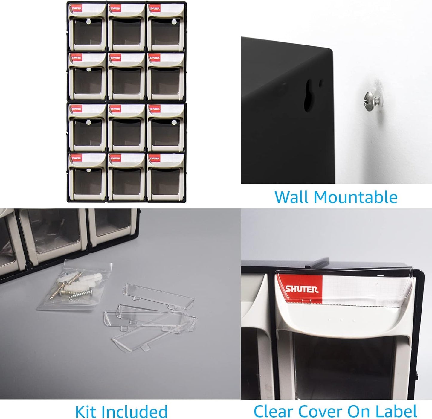 SHUTER Tilt Out Storage Cabinet w/6 Removeable Drawers, Plastic Small Parts Organiser, Stackable Storage Drawers, Tip Out Bin Kits-Included, Sewing Craft Storage Bins, Black FO-306-BK
