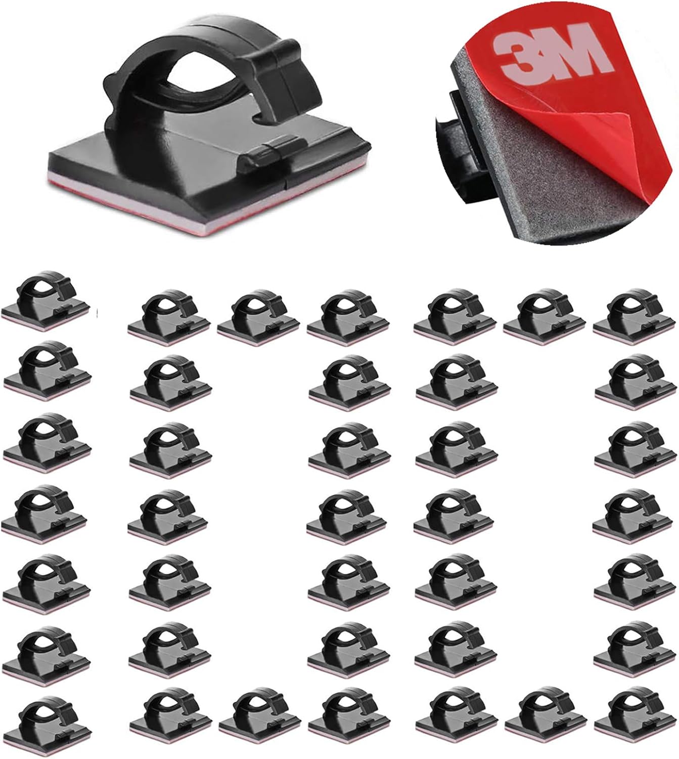 Cable Clips Self with 3M Adhesive Cord Organizer, Wire Holder Clamp Management Sticky for Desk Car Dash Cam Tables Wall, Black 30pcs