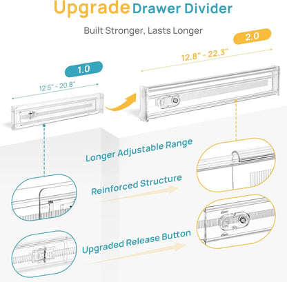 Vtopmart 8 Pack 6" Tall Upgrade Drawer Dividers for Big and Deep Drawer, 12.8"-22.3" Adjustable Expandable Dresser Drawer Organizer, Clear Plastic Separators for Dresser, Baby Supplies, Kitchenware