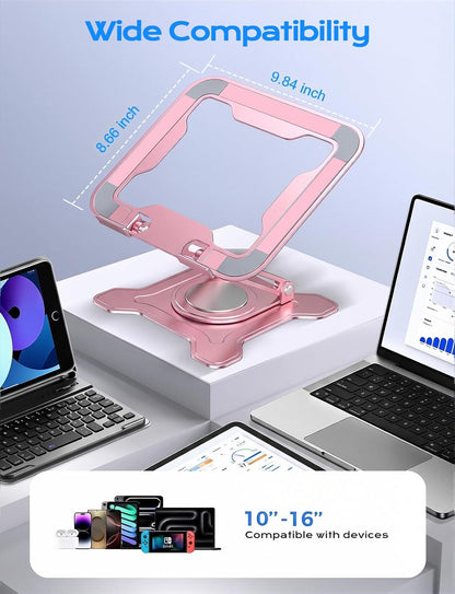 JCZT Adjustable Laptop Stand for Desk, 360° Rotating Base Ergonomic Computer Stand, Laptop Riser Foldable Protable for Office Home Fits Compatible with MacBook Pro/Air Notebook up to 10-16" Black