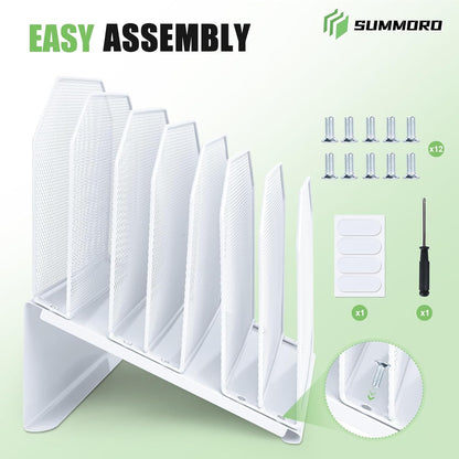 SUMMORO Inclined File Organizer for Desk, 7-Section Vertical File Folder Holder Office Desk Organizer Metal Rack File Wire Mesh Desktop Document Sorter for Office School Classroom Home (Black)