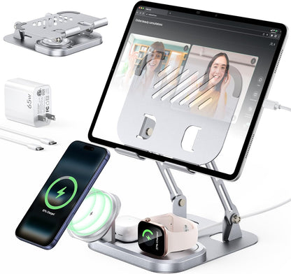 65W 5 in 1 Charging Station for Apple Multiple Devices, with 30W Fast Wired Charging Stand for iPad/Tab, Foldable Wireless Charger Design for Magsafe Charger for iPhone 17 16/Apple Watch/AirPods4