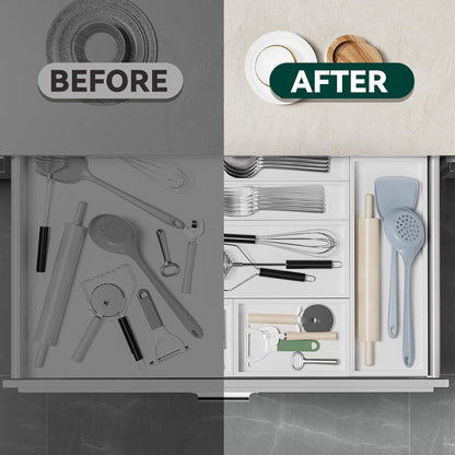 Lixple Bamboo Drawer Organizer, Cutlery Silverware Organizer for Kitchen Drawer, Stackable Utensil Organizer, 2 Pcs Flatware Organizer for Drawer, Wooden Storage Box Tray (Bamboo, 9 X 6 X 2 Inch)