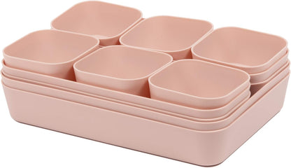 Backerysupply (9 Piece Set) Large Size Plastic Desk Drawer Organizers For Makeup Bathroom Office Kitchen Three Colors