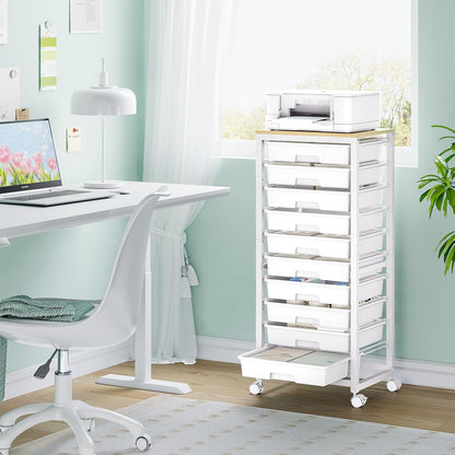 SYKIARIOL Rolling Storage Utility Cart with 6 Drawers and Wooden Tabletop for Under Desk Storage,White