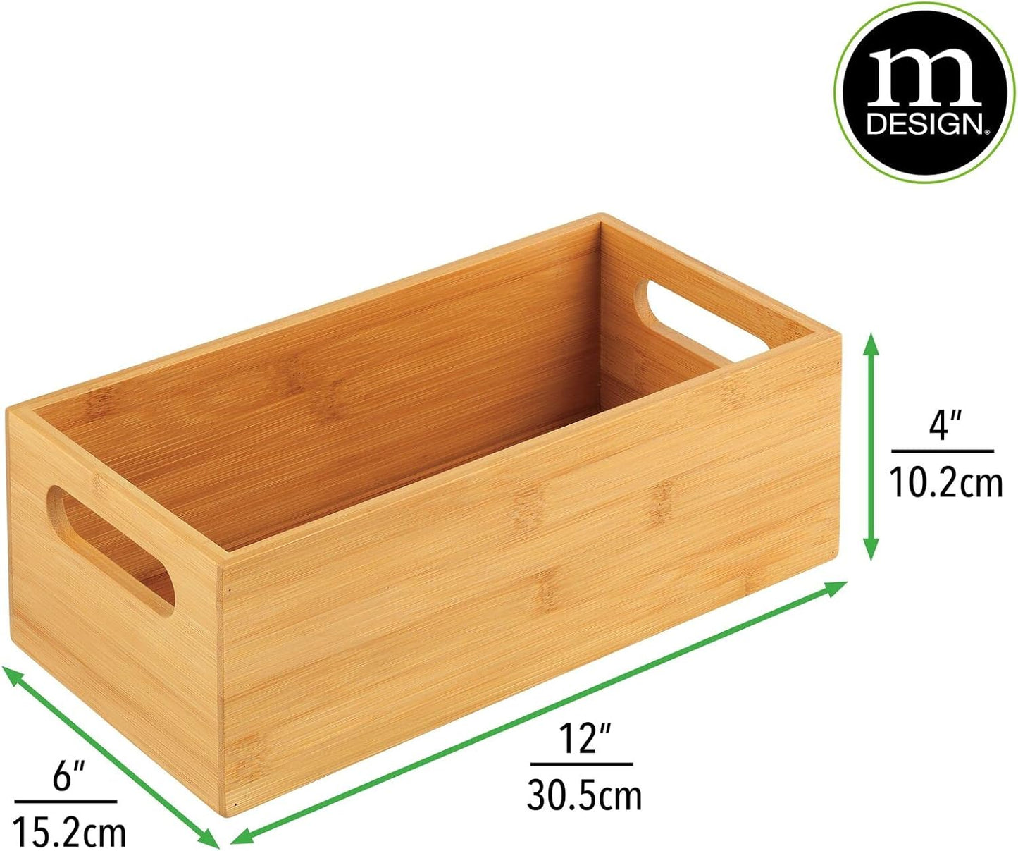 mDesign Kitchen Storage Box – Open-Top Bamboo Storage Tray with Handles – Versatile Cupboard Organiser for Shelves, Pantries, Surfaces and Cupboards – Natural
